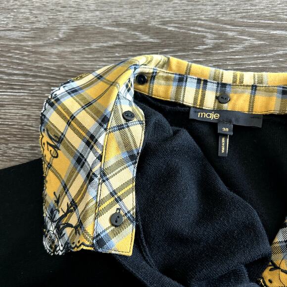 Maje Yellow Tartan Trompe L’Oeil Sweater Dress 6 Mini Plaid Grunge Collared EUC - Picture 13 of 16